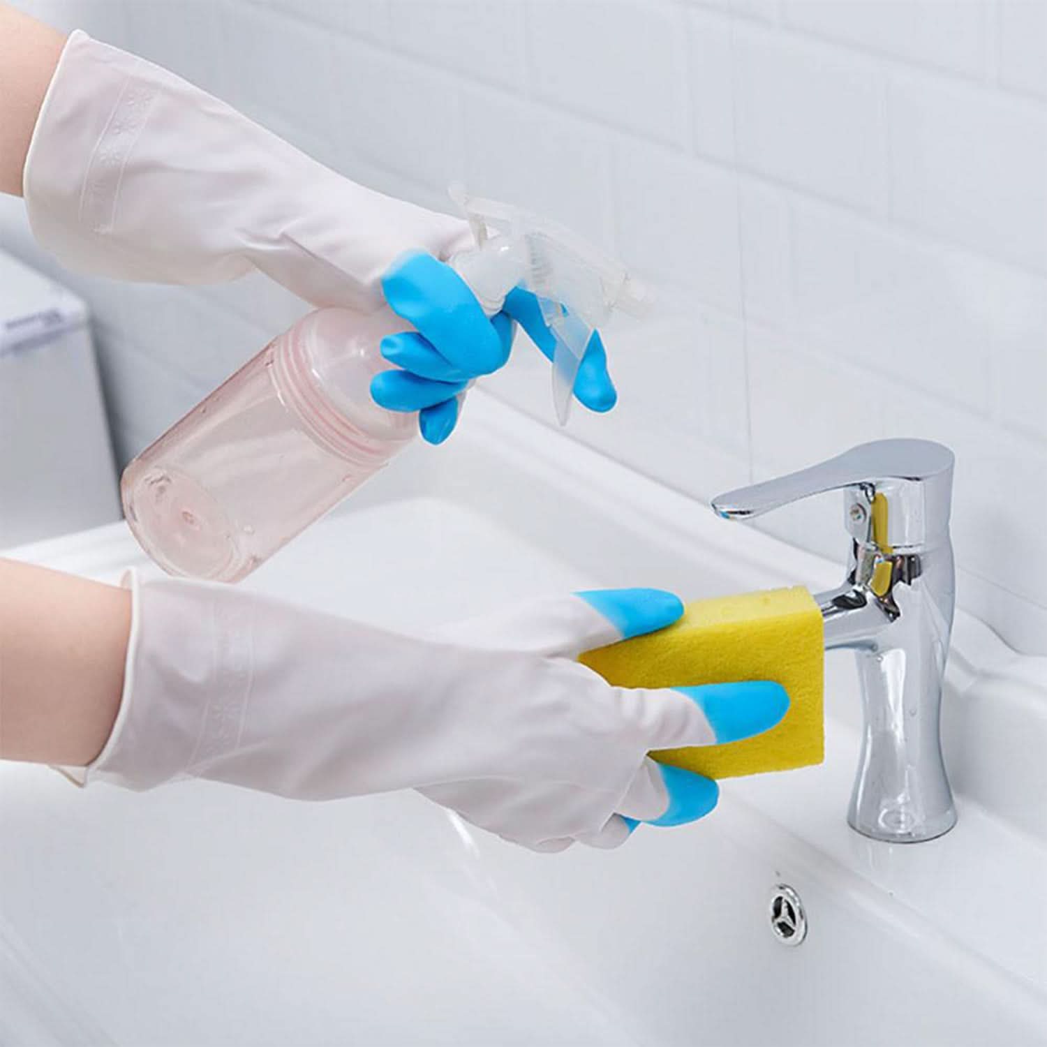 Reusable PVC Rubber Latex Cleaning Gloves – Flock Lined Elbow-Length Hand Gloves (1 Pair)