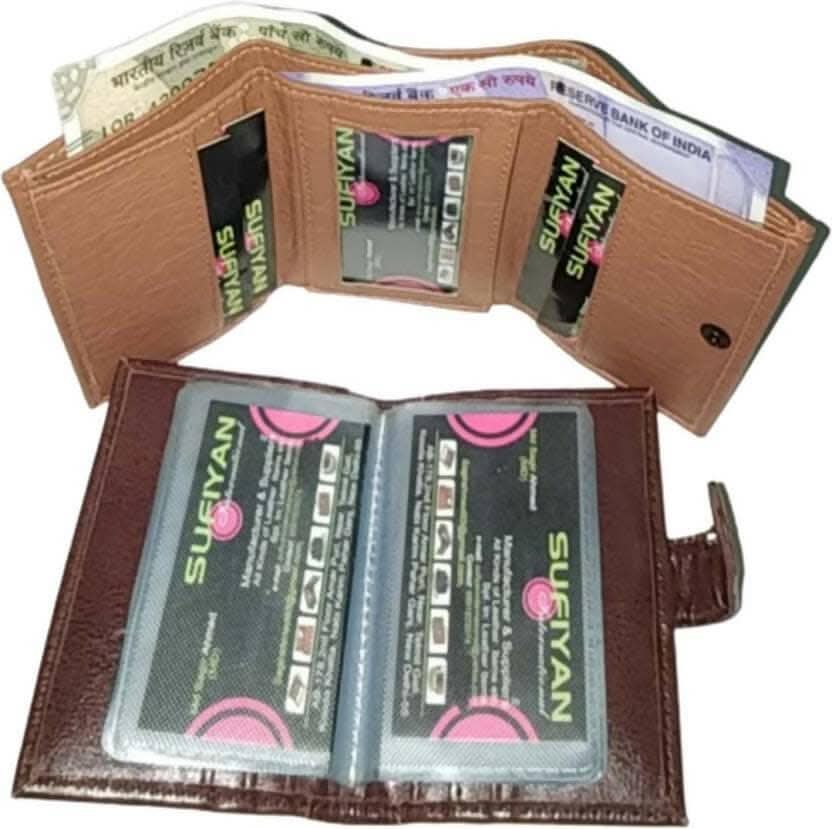 Men Tan, Brown Artificial Leather Wallet - Mini (30 Card Slots, Pack of 2)