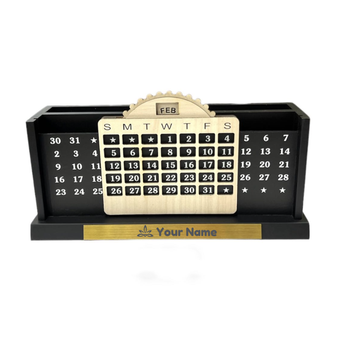 Wooden Desk Calendar with Pencil Organizer