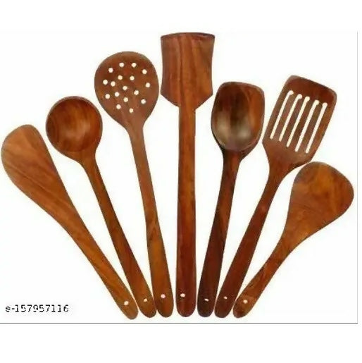 wooden cooking kitchen tools handmade and silicon spatula brush (Combo of 9 pcs)