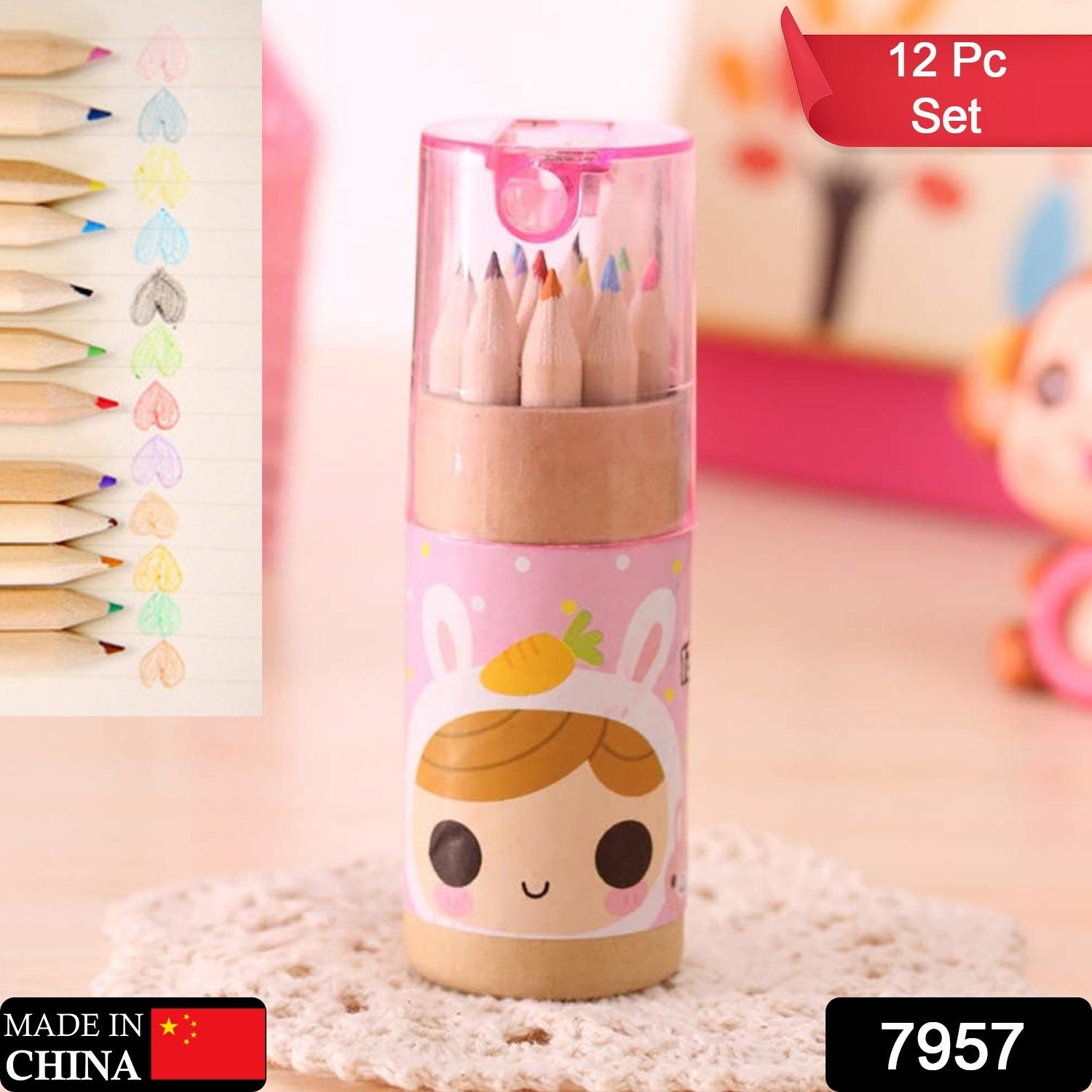 12 Mini Colouring Pencils with Sharpener, Kids Drawing Set for School & Sketching