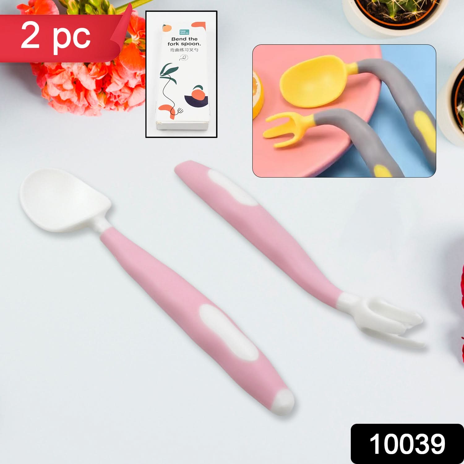 Silicone Bendable Baby Spoon & Fork Set (2 Pc) – Toddler Self-Feeding Utensils with Travel Case
