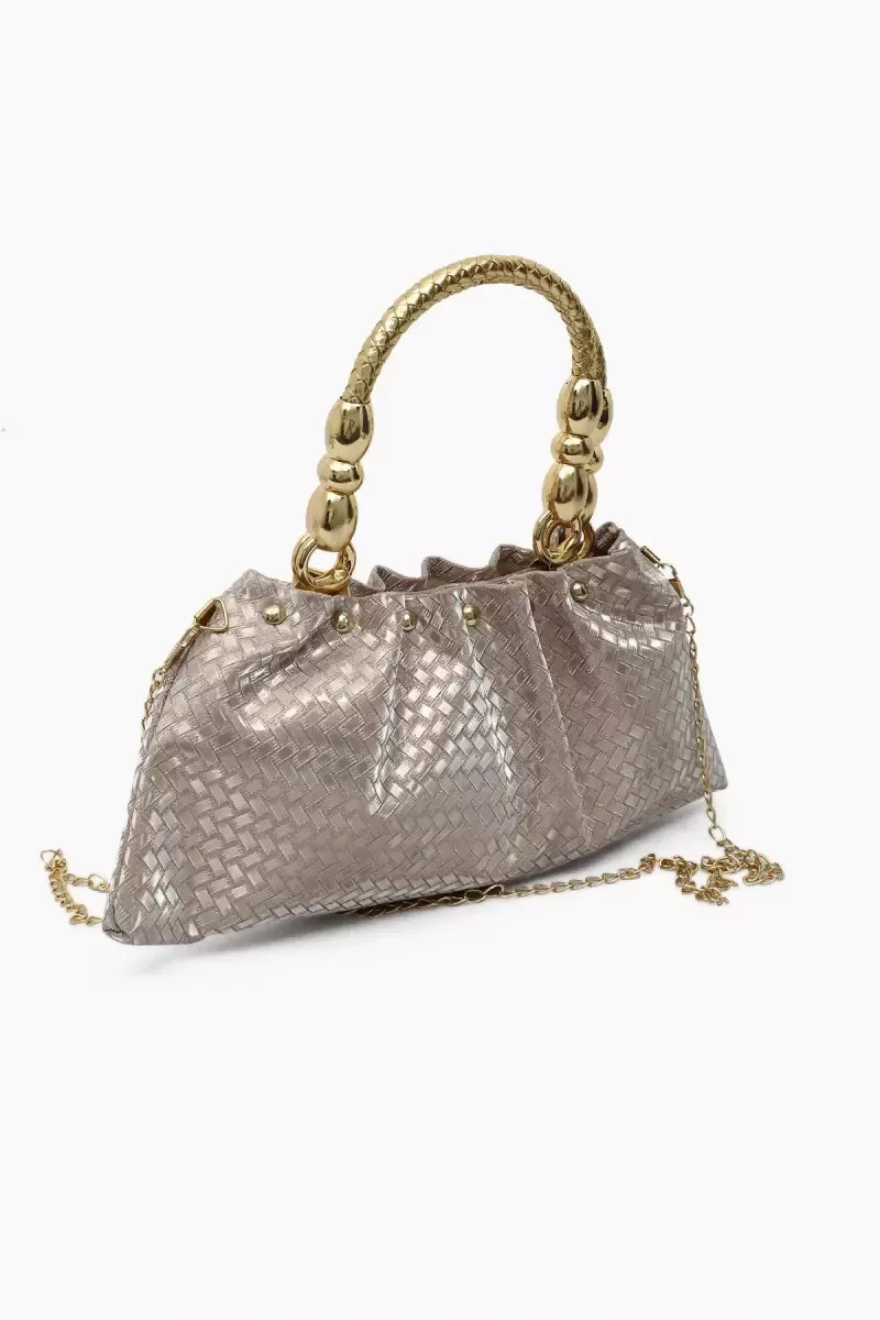 Elegant Gold Tone Hand-Held & Sling Bag - Peach