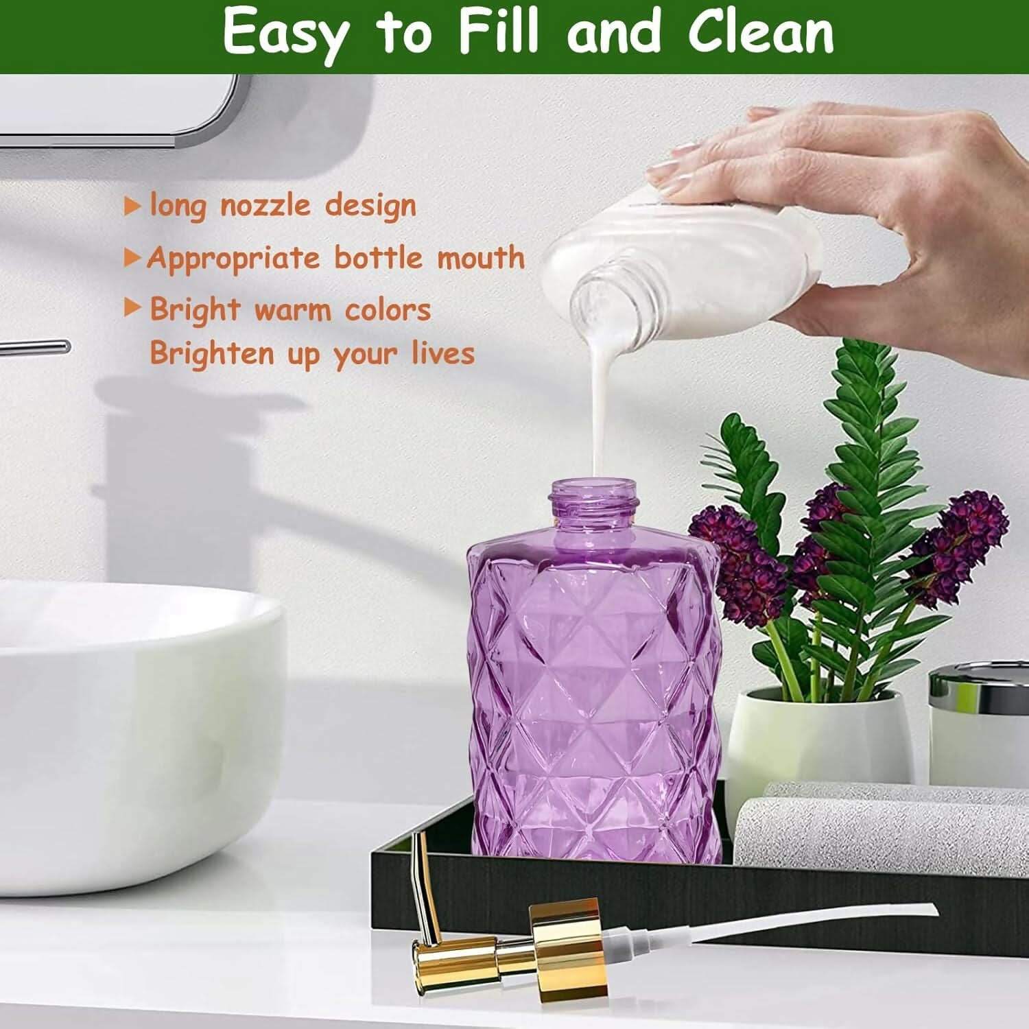 Glass Soap Dispenser with Plastic Pump for Bathroom & Kitchen (500ml)