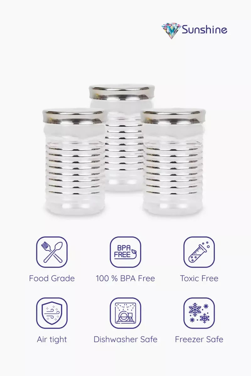 Plastic & Stainless Steel Storage Container (Sunshine), 3 Pcs - 1000ml Each (Transparent)