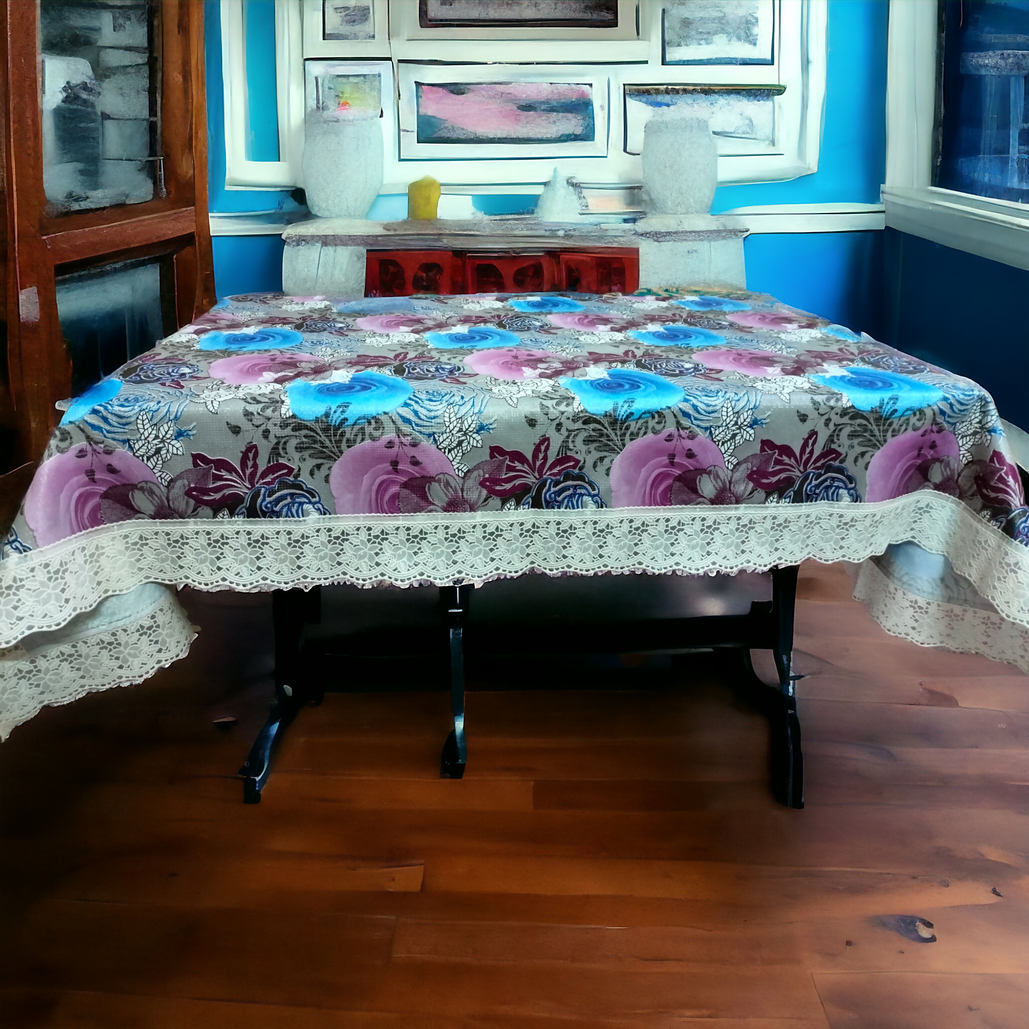 Mopak decor Table Cover 3D Medium Size 2to 4 Seater 40*60 Classic Table Cover Printed Table Cover with Lace Centre Table Cover Rectangular Table Cover Dining table cover