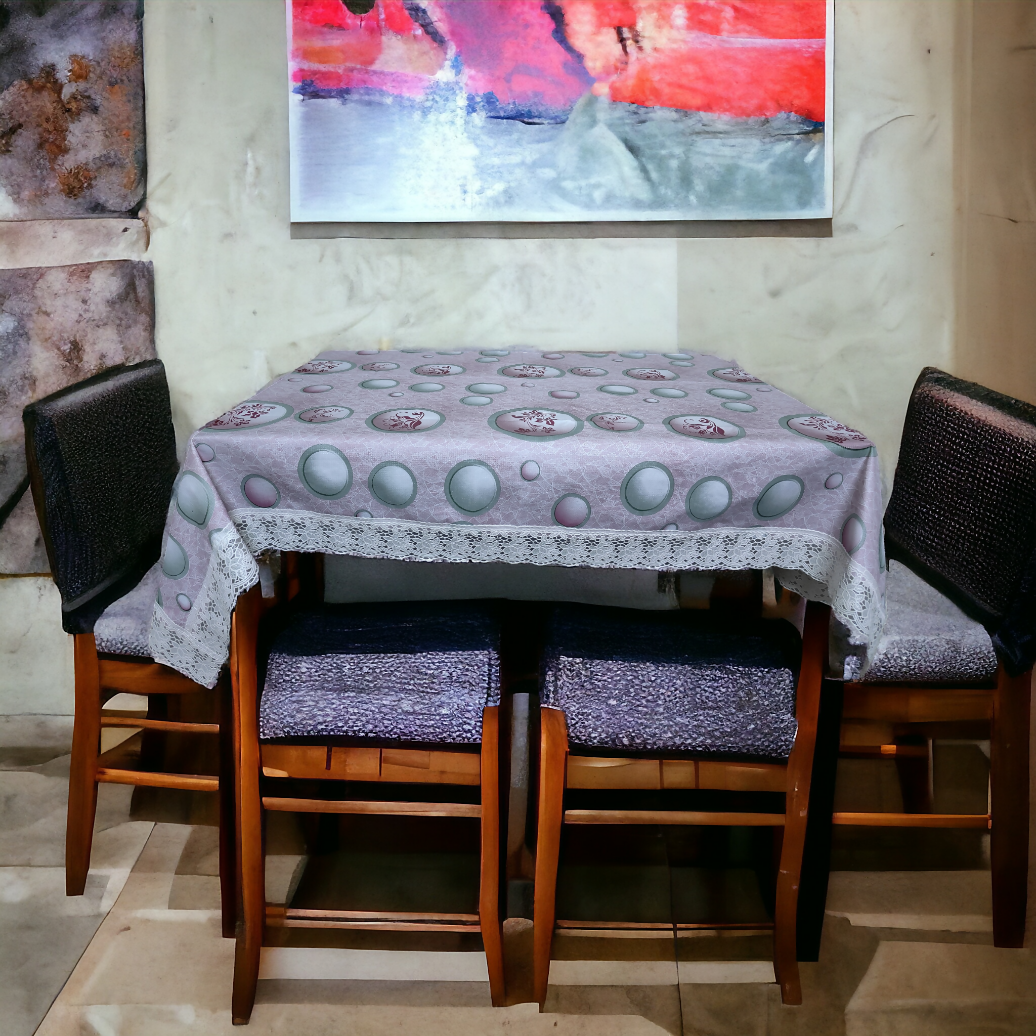 Mopak Decor 3D Printed Table Cover with Lace – Rectangular Dining and Centre Table Cloth