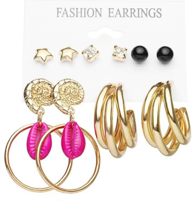Pinapes Fashionable Metal Earrings Pink Combo Set for Women & Girls