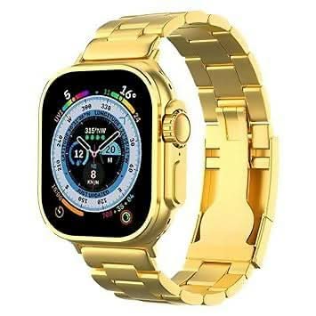 49mm Golden Smartwatch for Men – Bluetooth Calling & Wireless Charging