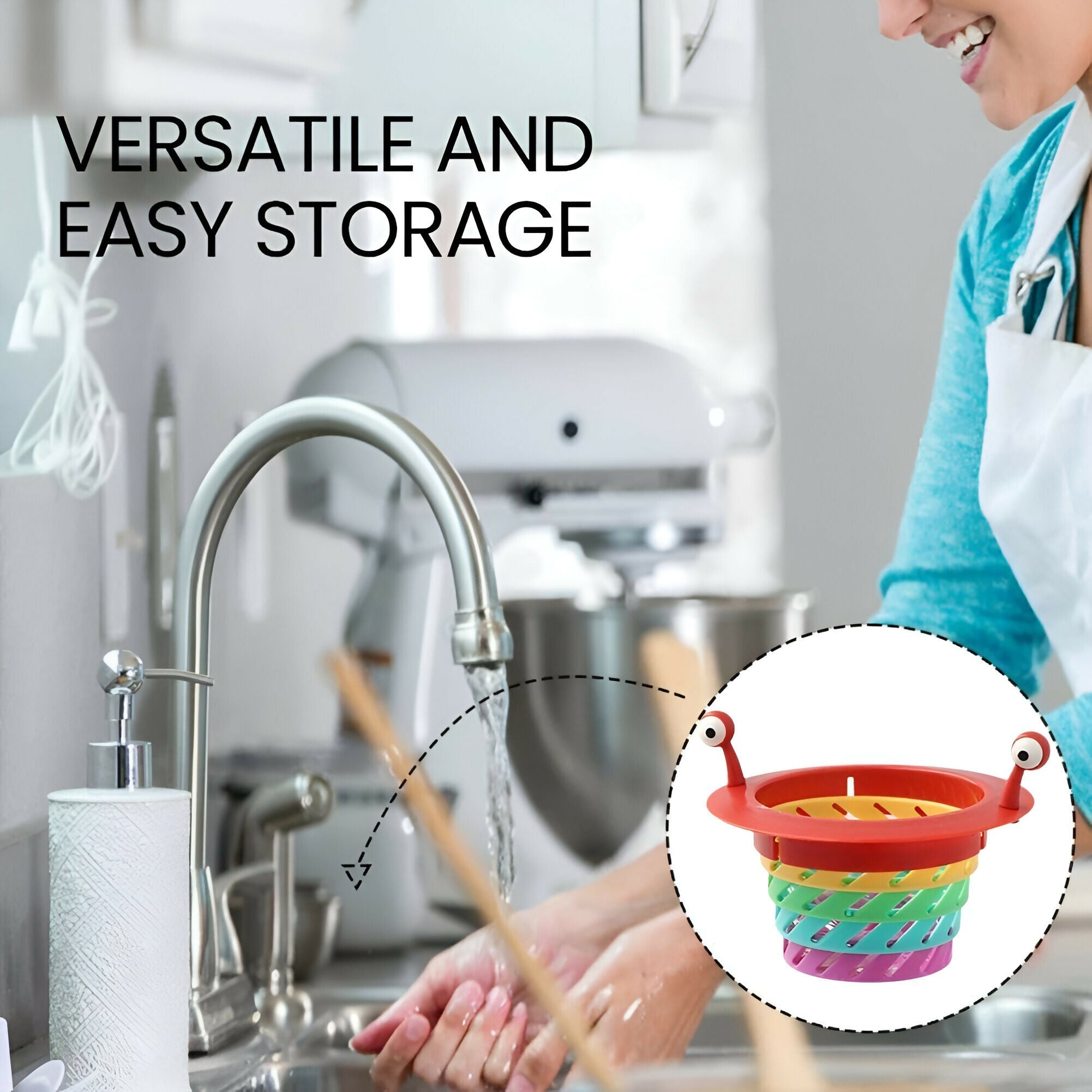 Foldable Rainbow Monster Sink Strainer – Fun & Adorable Kitchen Food Debris Catcher, Retractable Design for Easy Use