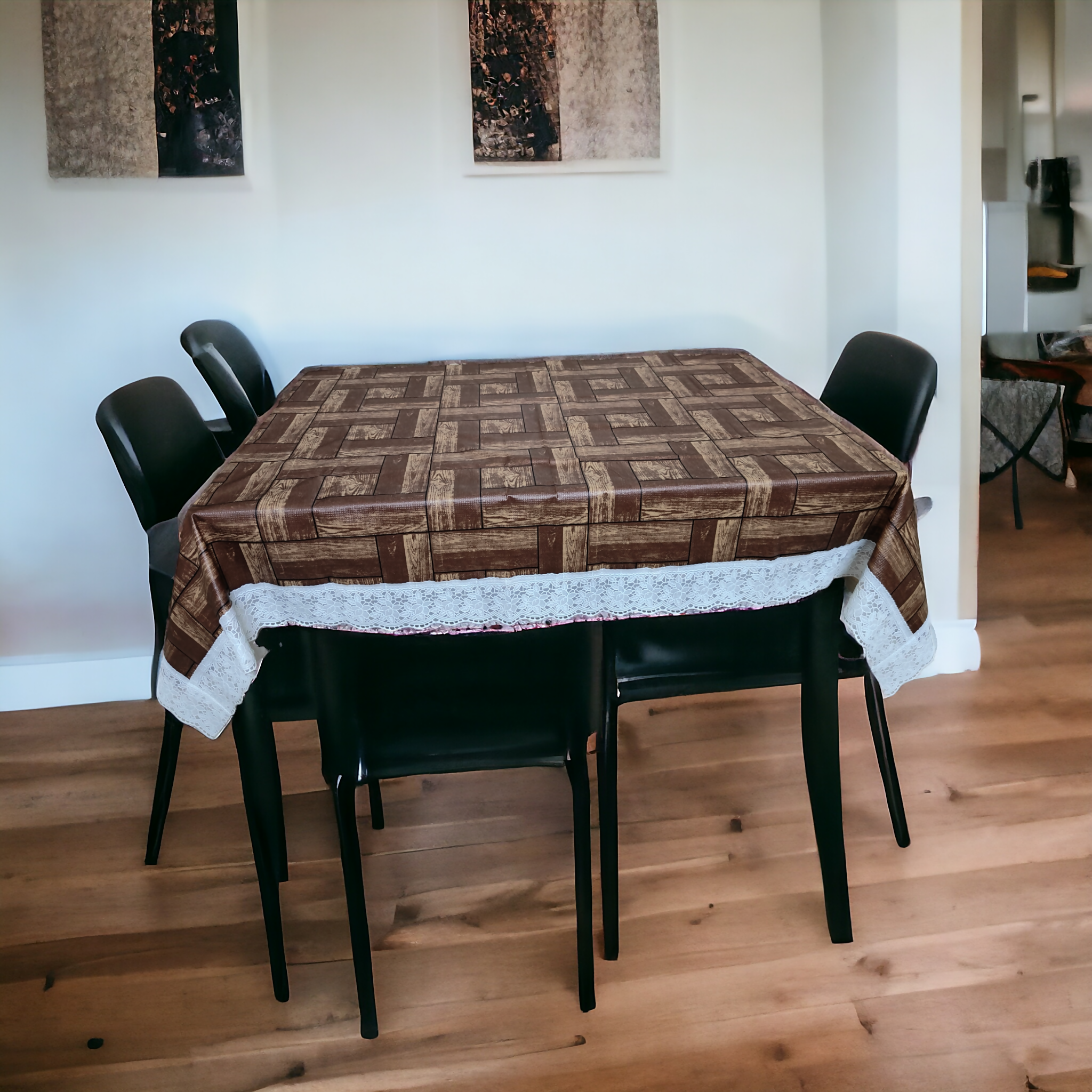 Modern Polyester Dark Brown Wooden Table Cover – Small & Large (40x60 & 60x90) Inches