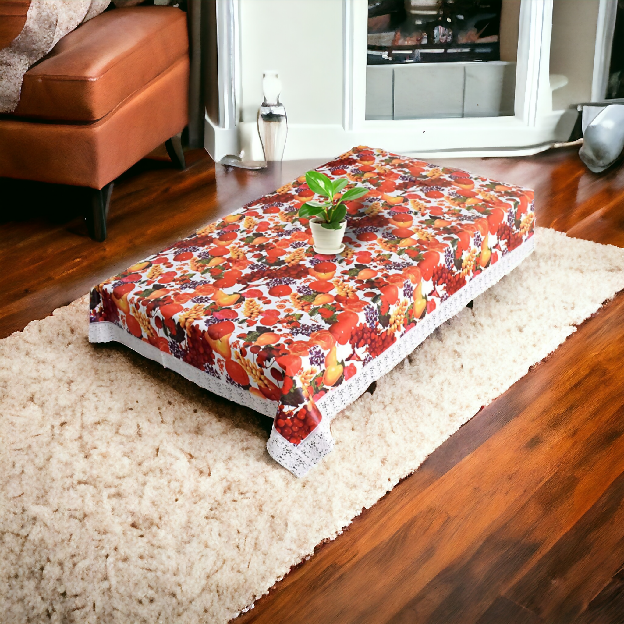 Colorful 3D White Fruit Table Cover – Small & Large (40x60 & 60x90) Inches