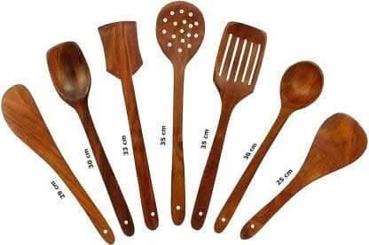 Multispace Combo of Spatula Brsuh and 7 Wooden Cooking Tools (pack of 9)