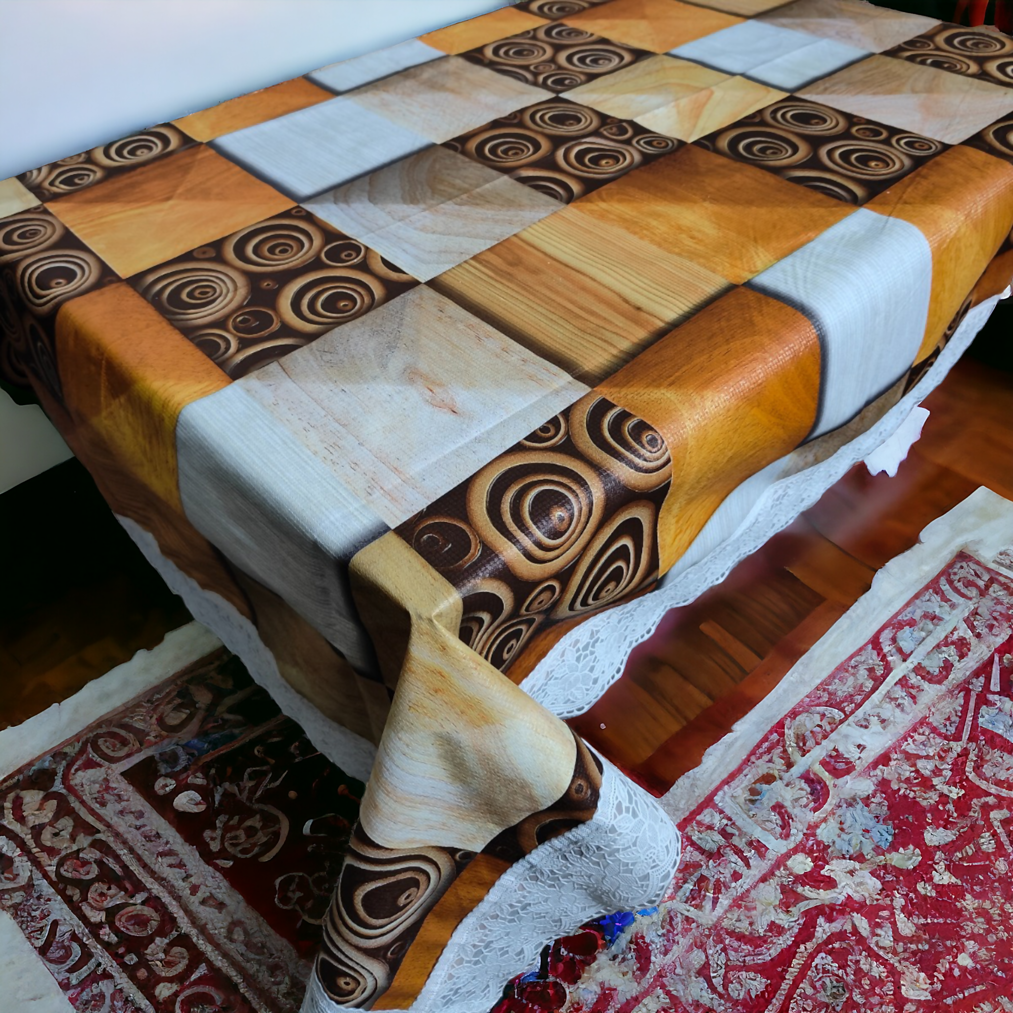 Mopak Decor Lace Table Cover – Gold, Rectangular Design