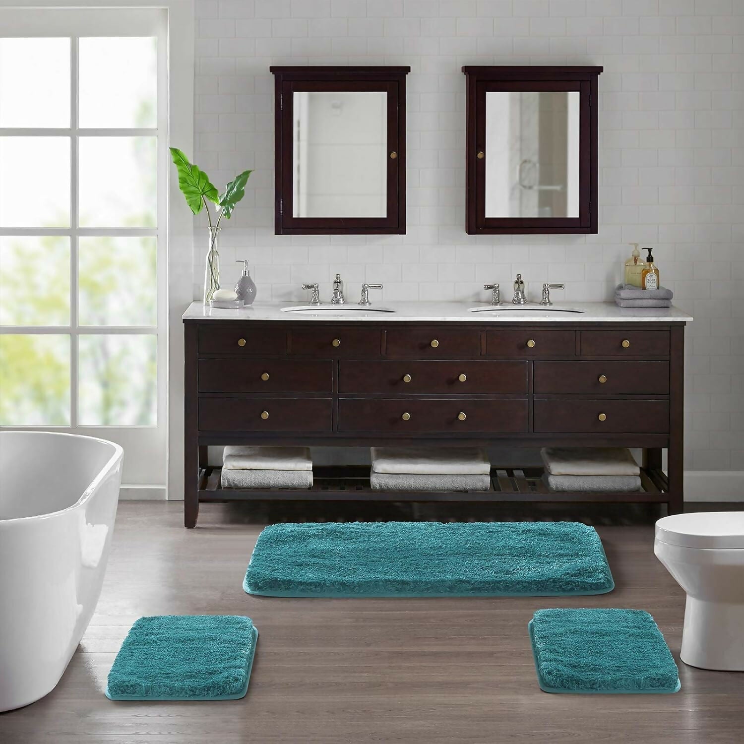 AaHo Water Absorbent Floor Mat Anti-Slip Microfiber Rug for Bathroom & More (Teal)