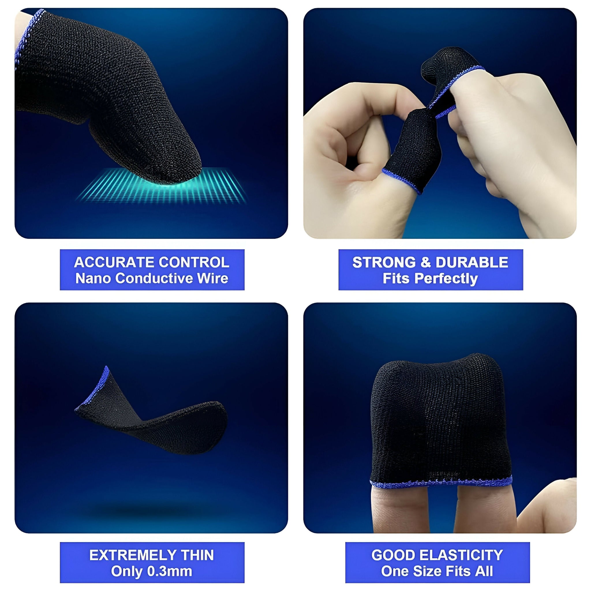 2 Pairs Professional Anti-Slip Gaming Finger Sleeves – Sweat-Proof, Touchscreen-Compatible Thumb Sleeves for PUBG, Free Fire & Mobile Gaming