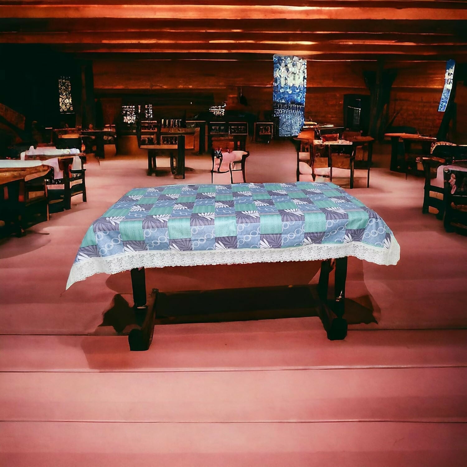 Mopak Decor 3D Print Tablecloth with a Lace Flourish