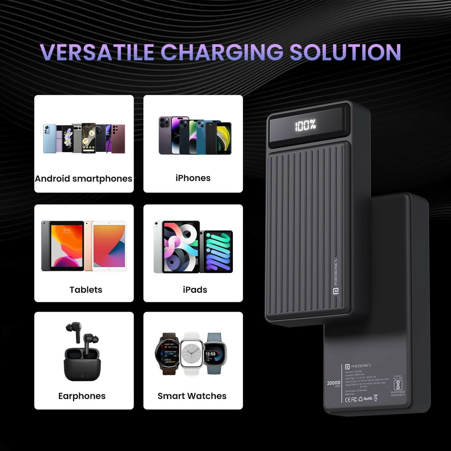 Portronics Luxcell B 20K 22.5 Watt High-Speed Charging Power Bank (Black)
