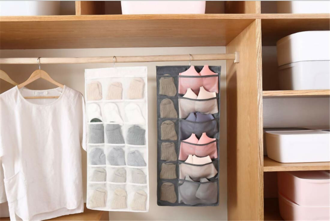 Dual-Sided Hanging Closet Organizer with 30 Mesh Pockets