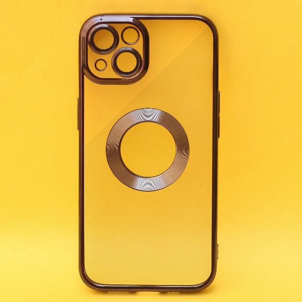 Black 6D Chrome Logo Cut Transparent Case for Apple iphone 14