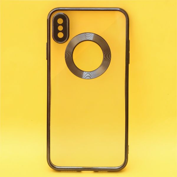 Black 6D Chrome Logo Cut Transparent Case for Apple iphone Xs Max