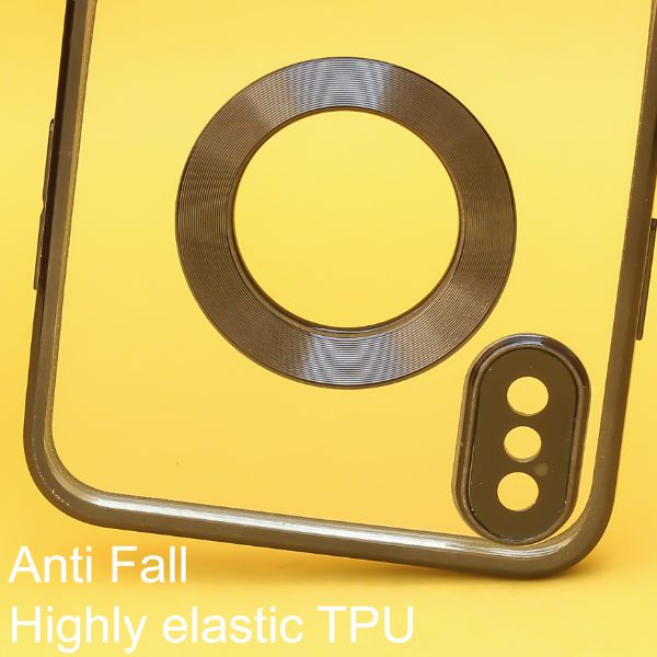 Black 6D Chrome Logo Cut Transparent Case for Apple iphone Xs Max