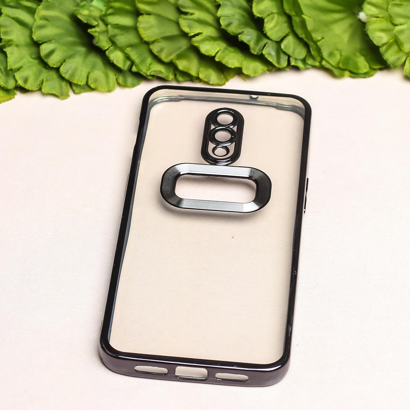 Black 6D Chrome Logo Cut Transparent Case for Oneplus 7