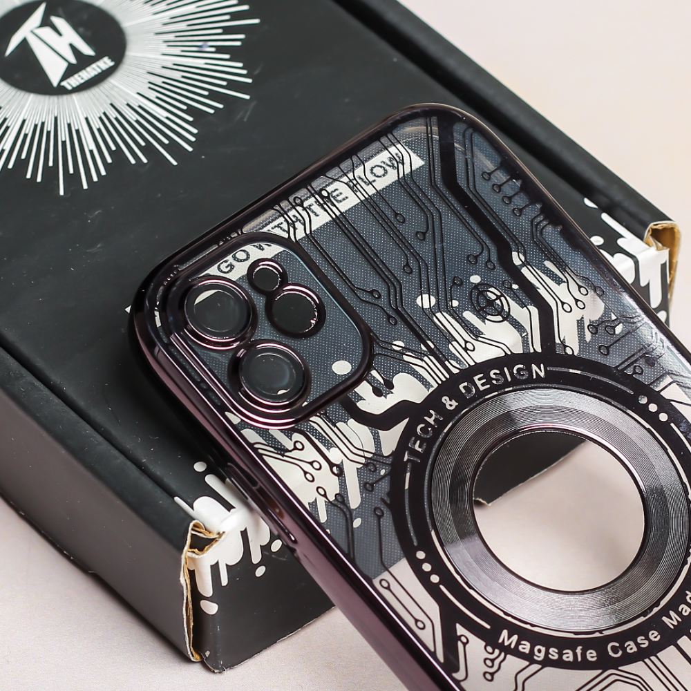 Black 6D Watch Chrome Logo Cut Transparent Case for Apple iphone 11