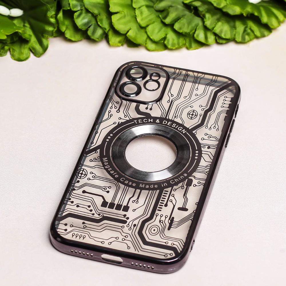 Black 6D Watch Chrome Logo Cut Transparent Case for Apple iphone 12