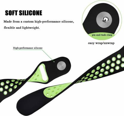 Black Green Dotted Silicone Strap For Smart Watch 22mm