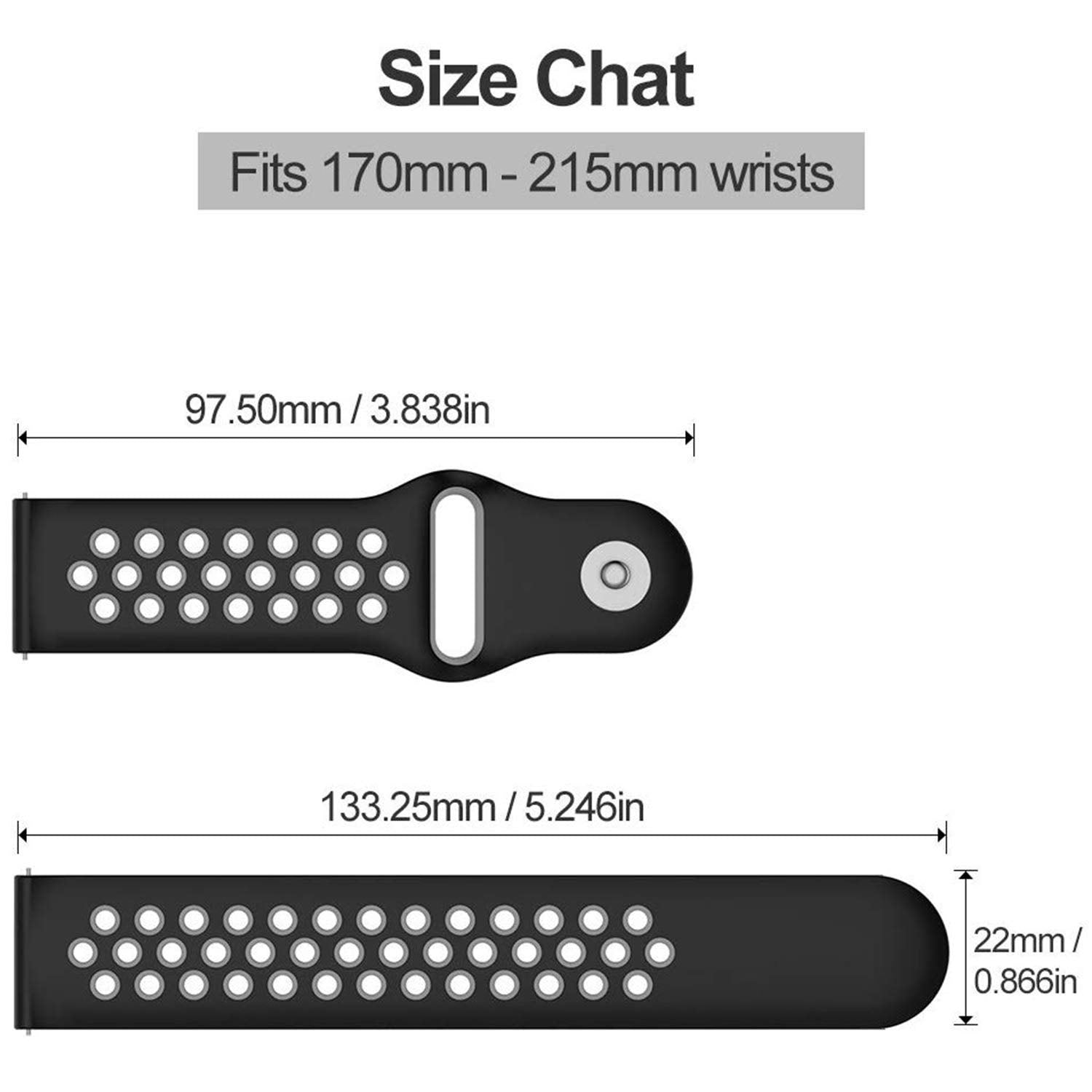 Black Grey Dotted Silicone Strap For Smart Watch 20mm