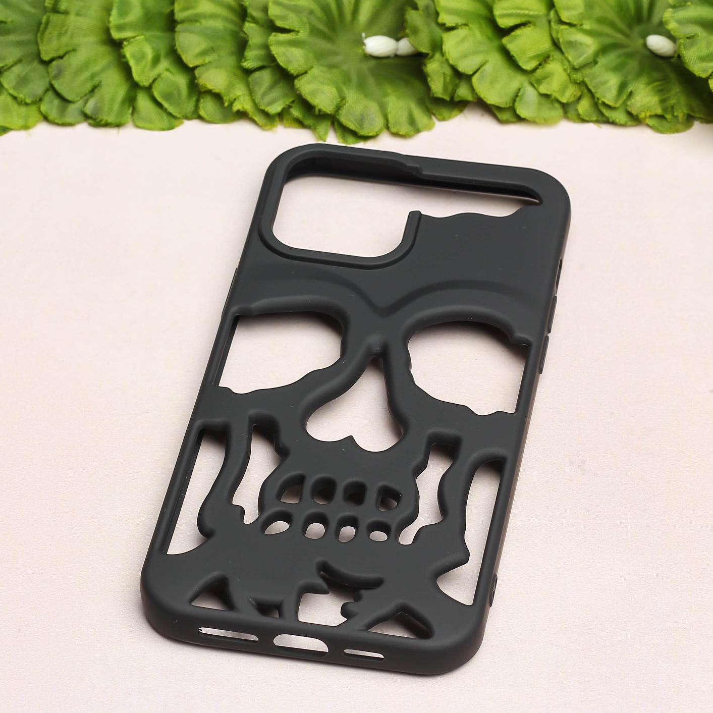 Black Hollow Skull Design Silicone case for Apple iphone 15 Plus