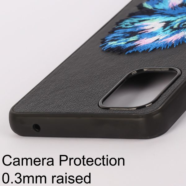 Black Leather Blue Eagle Ornamented for Oneplus 9R