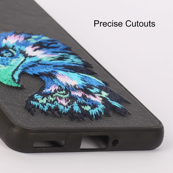 Black Leather Blue Eagle Ornamented for Oneplus 9R