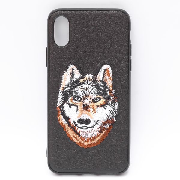 Black Leather Brown Fox Ornamented for Apple iPhone X/XS