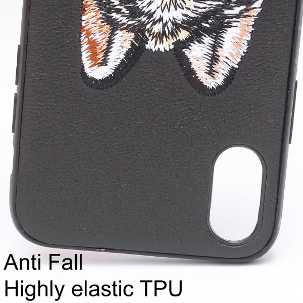 Black Leather Brown Fox Ornamented for Apple iPhone Xs Max