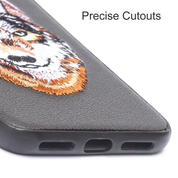 Black Leather Brown Fox Ornamented for Apple iPhone Xs Max