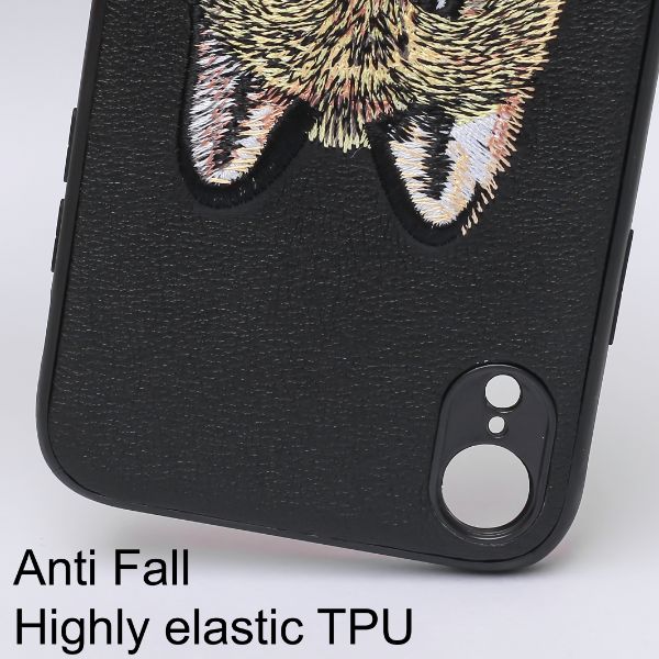 Black Leather Brown Fox Ornamented for Apple iPhone XR