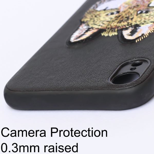 Black Leather Brown Fox Ornamented for Apple iPhone XR