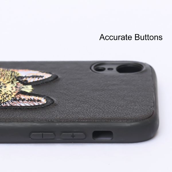 Black Leather Brown Fox Ornamented for Apple iPhone XR