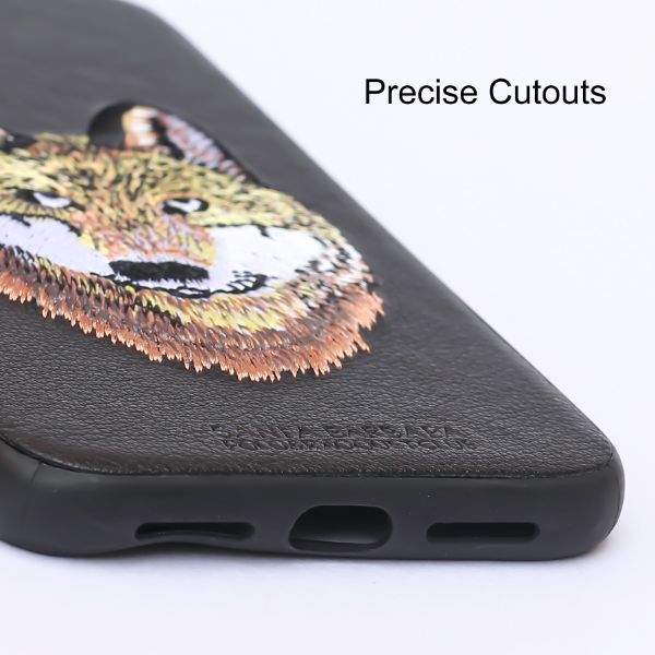 Black Leather Brown Fox Ornamented for Apple iPhone XR