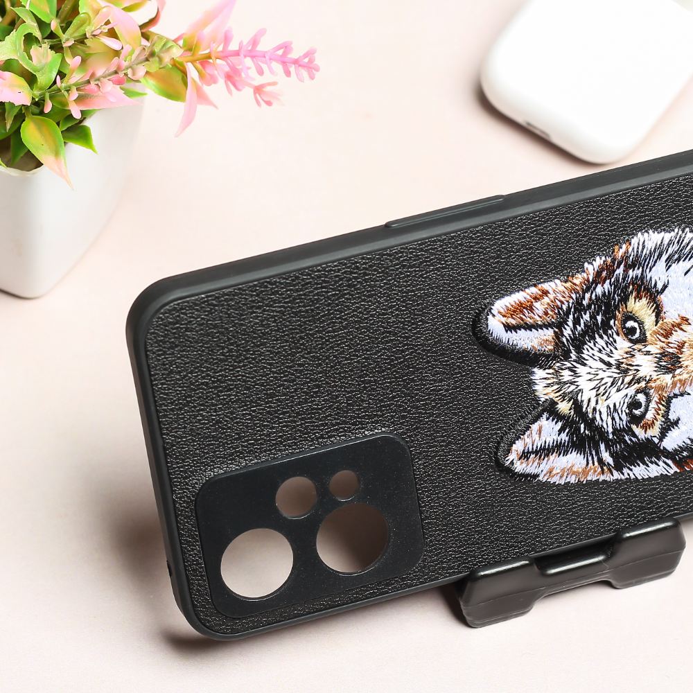 Black Leather Brown Fox Ornamented for Oneplus Nord CE 2 Lite