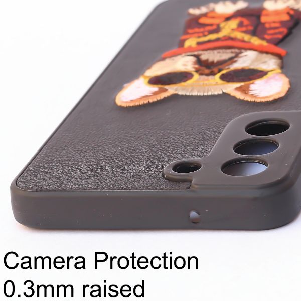 Black Leather Bulldog Camera Ornamented for Samsung S22