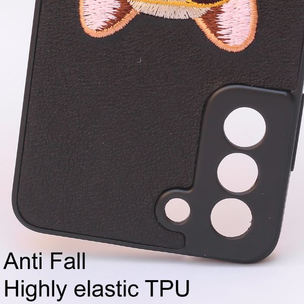 Black Leather Bulldog Camera Ornamented for Samsung S23 5G