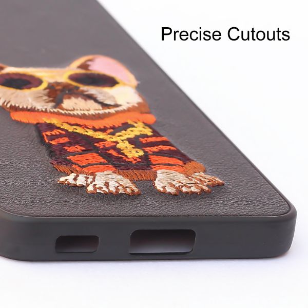 Black Leather Bulldog Camera Ornamented for Samsung S23 5G