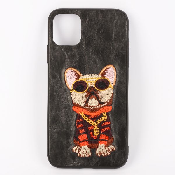 Black Leather Bulldog Ornamented for Apple Iphone 14 Pro