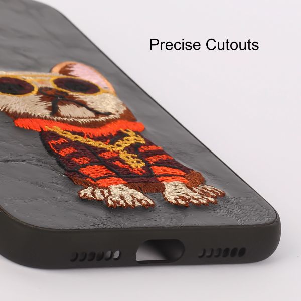 Black Leather Bulldog Ornamented for Apple Iphone 11 Pro Max