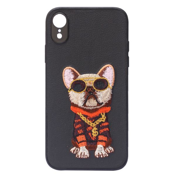 Black Leather Bulldog Ornamented for Apple Iphone XR