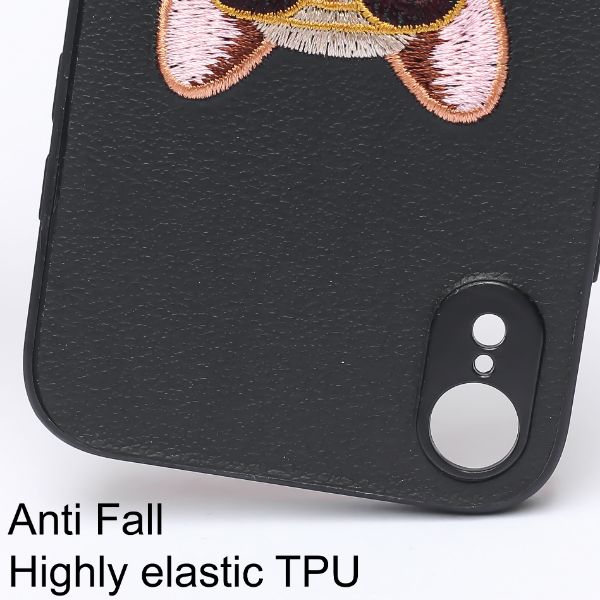 Black Leather Bulldog Ornamented for Apple Iphone XR