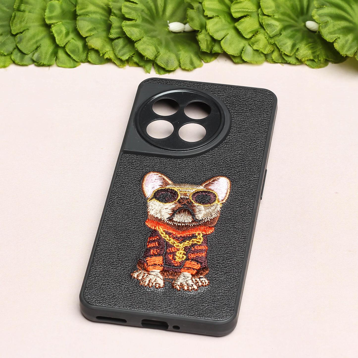 Black Leather Bulldog Ornamented for Oneplus 11R